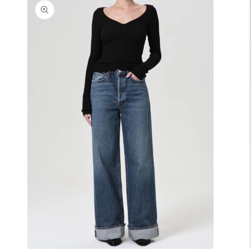 Agolde Dame Wide Leg Cuffed Hem Jeans - Dark Wash - Size 27